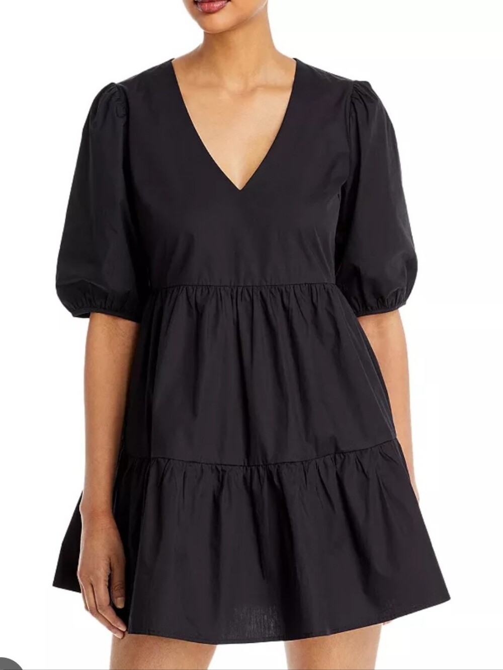 A.N.A Black Tiered V-Neck Puff Sleeve Mini Dress Size Large